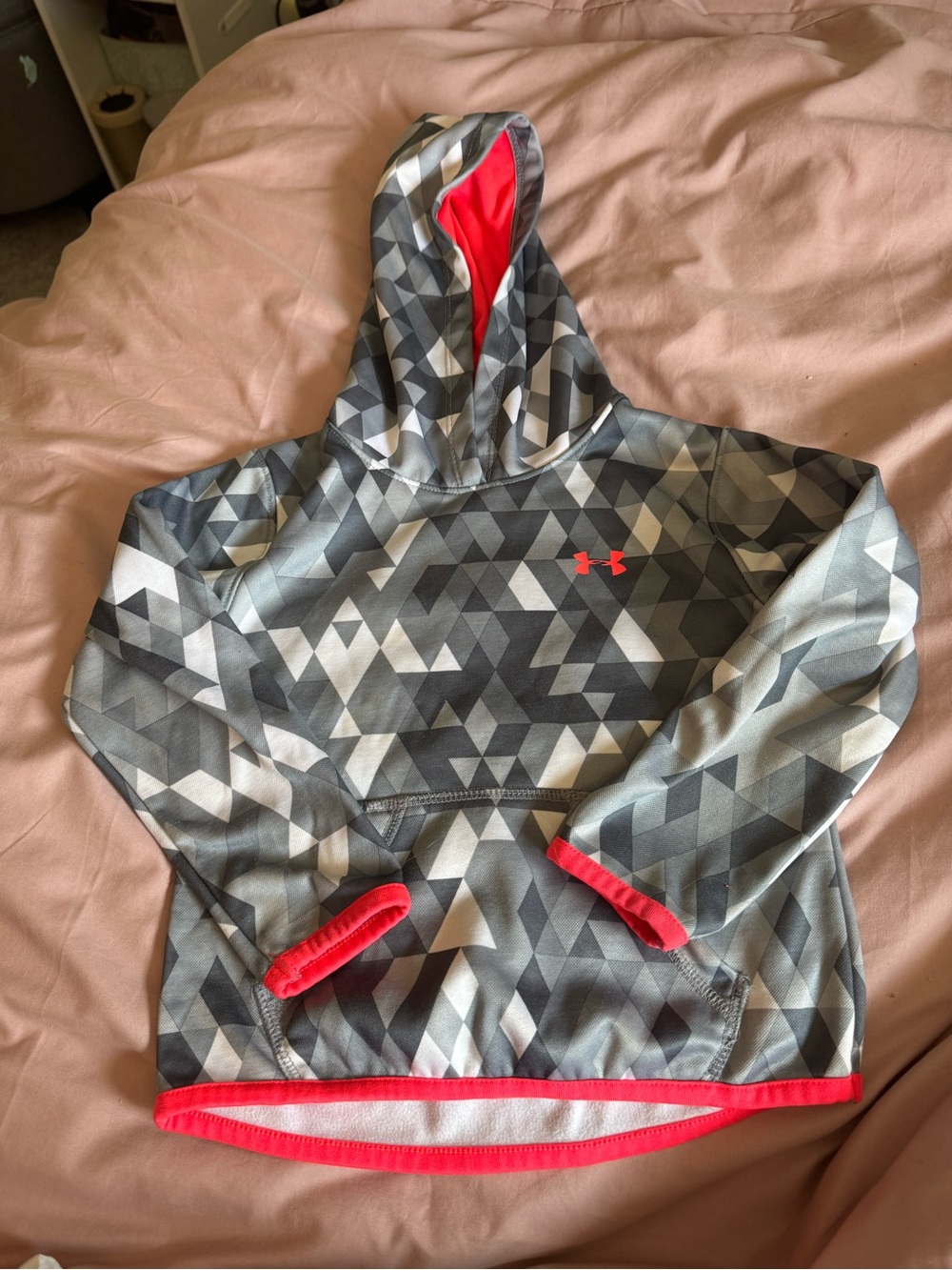 Under Armour Girls' Gray Geometric Hoodie with Pink Trim